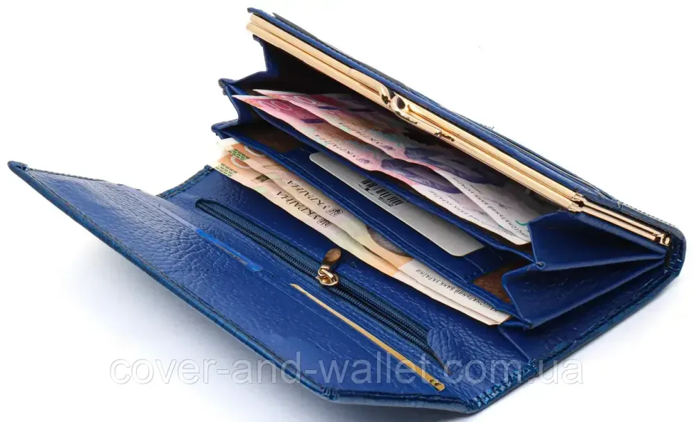 Жіночий лаковий шкіряний гаманець на магнітах синього кольору ST Leather Київ - фото 7