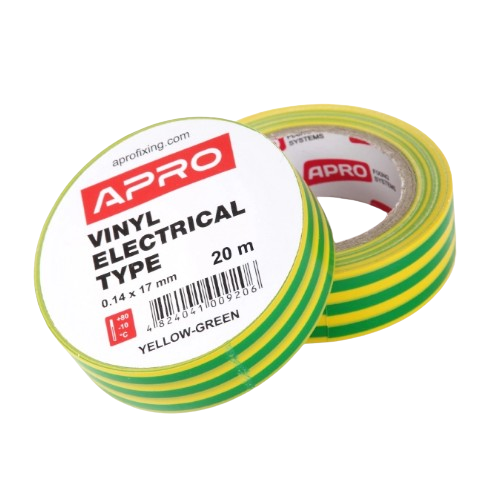 Ізоляційна стрічка 17мм*20м 140мкм жовто/зелена APRO Житомир