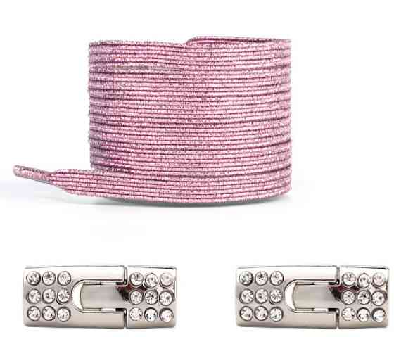 Шнурки эластичные глиттерные с металлической застежкой со стразами Розовый Смела