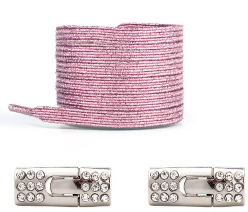 Шнурки эластичные глиттерные с металлической застежкой со стразами Розовый Смела - изображение 1