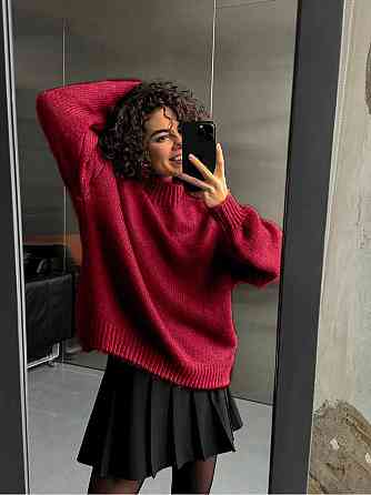 Женский уютный оверсайз свитер машинная вязка Бордо Одесса