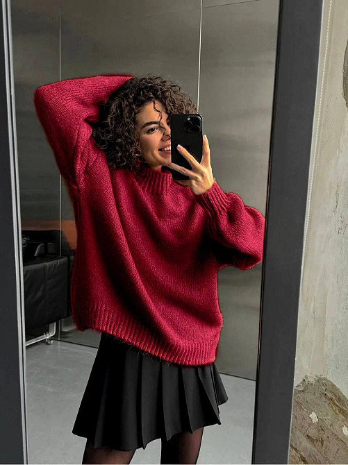 Женский уютный оверсайз свитер машинная вязка Бордо Одесса - изображение 1