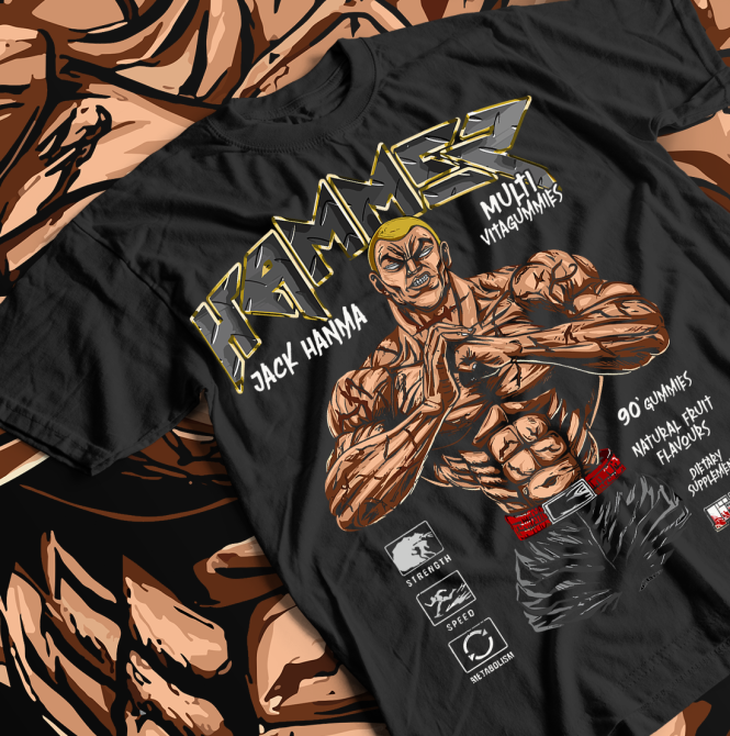 Футболка аниме Баки Грапплер Ханма Йуджиро оверсайз (S/M/L) Черний AnimeJ0596 Днепр - изображение 1