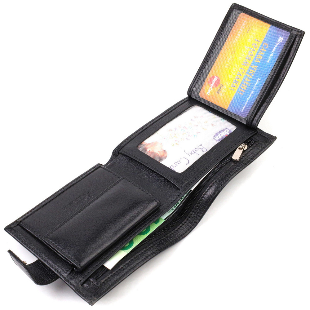 Зручний чоловічий гаманець з натуральної гладкої шкіри CANPELLINI 21877 Чорний Київ - фото 4