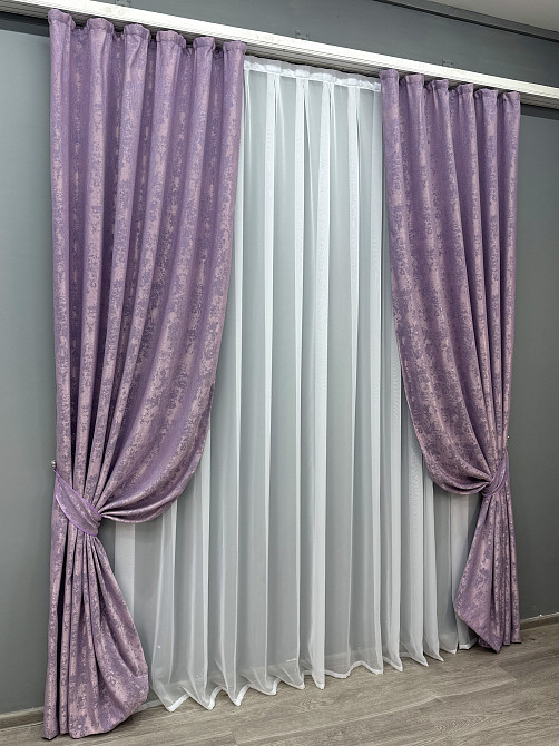 Комплект готовых штор VR-Textil Жакард Sultan YL № 1764ш Сиреневый 100х270 см 2 шт (31-930) Киев - изображение 3
