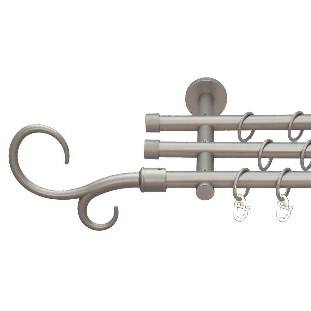 Карниз Orvit Гак Подвійний металевий трирядний циліндр (20 см) гладка труба кільце металеве Сатин 16\16\16 мм 240 см (6099469) Львів - фото 1