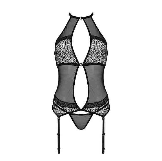 Корсет з пажами Passion SATARA CORSET XXL/XXXL black, стрінги, мереживо, застібки спереду та ззаду Sex Aura Київ