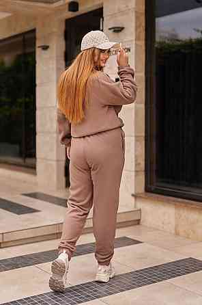 Жіночий теплий прогулянковий костюм-двійка: кофта та штани фліс двосторонній Капучино, 54/56 Одеса