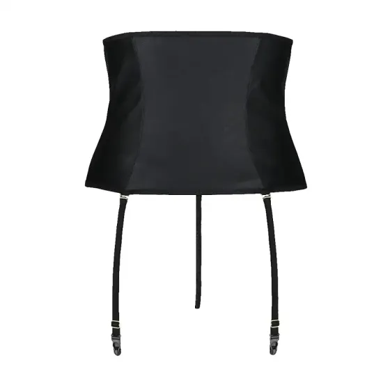 Пояс-корсет з екошкіри Passion CELINE SET with Open Bra 4XL/5XL, black, шнурівка, пажі, стрінги Львів