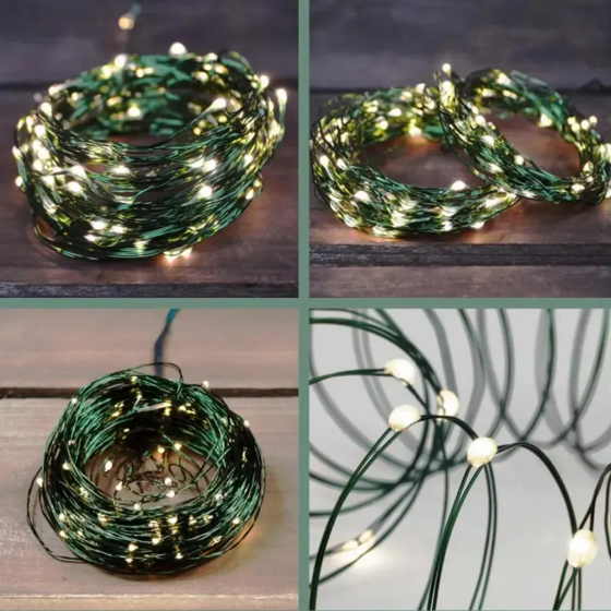 Гирлянда светодиодная Роса 200м 2000 Led от сети на зеленой проволоке + пульт ДУ (Теплый белый) Винница