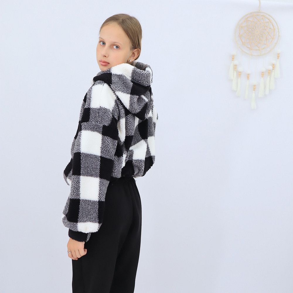 Детская теплая куртка тедди на змейке в черно-белую клеточку 92 Каменец-Подольский - изображение 5
