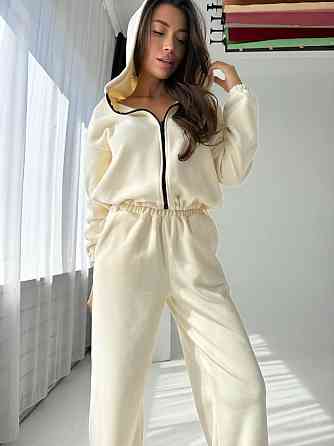 Жіночий повсякденний теплий плюшевий костюм турецький двосторонній фліс Молочний Одеса