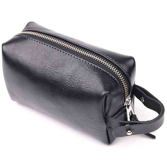 Небольшая косметичка из гладкой кожи на молнии Украина GRANDE PELLE 16761 Черная Киев