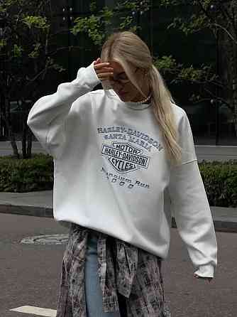 Жіночий теплий оверсайз світшот з накатом тринитка на флісі Білий Одеса