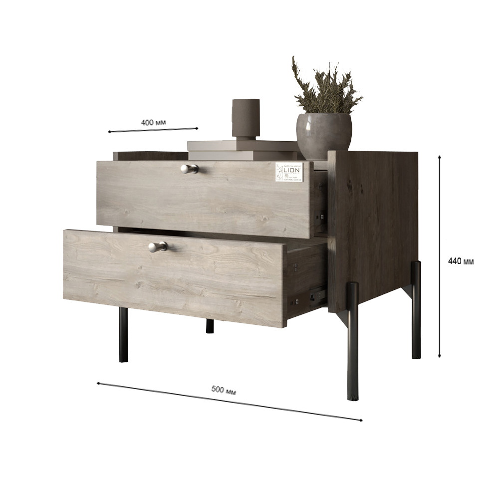 Тумба приліжкова LION Wood з двома шухлядами Кашемір (золоті ножки) (LION-041355) ТОП Дніпро - фото 3