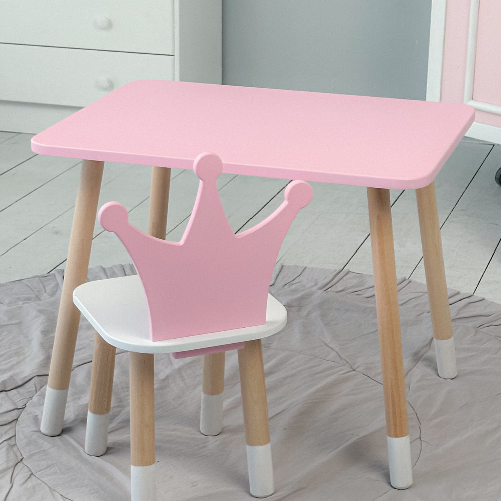 Стол прямоугольный 46х60х45 и стул корона 26.5х26х25, столик и стульчик для девочки до 7 лет, розовый белым Киев - изображение 19