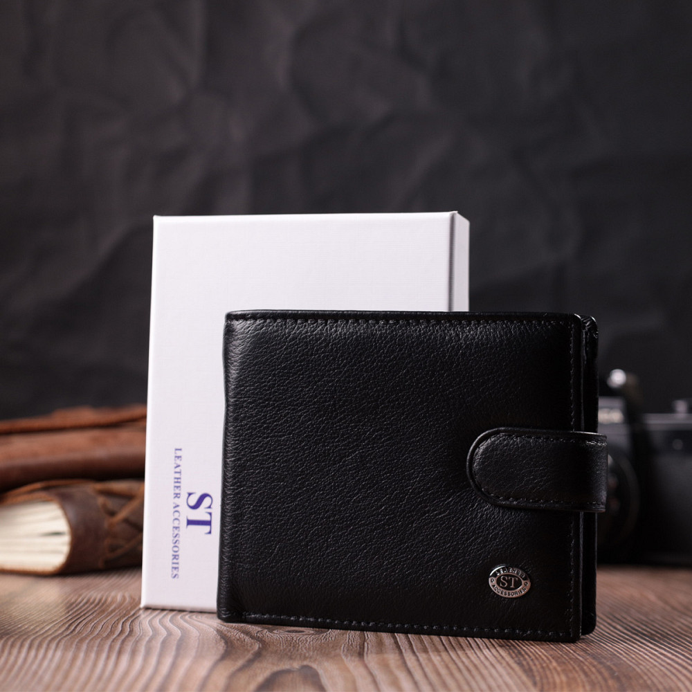 Гаманець чоловічий середнього розміру з натуральної шкіри ST Leather 22473 Чорний Київ - фото 1