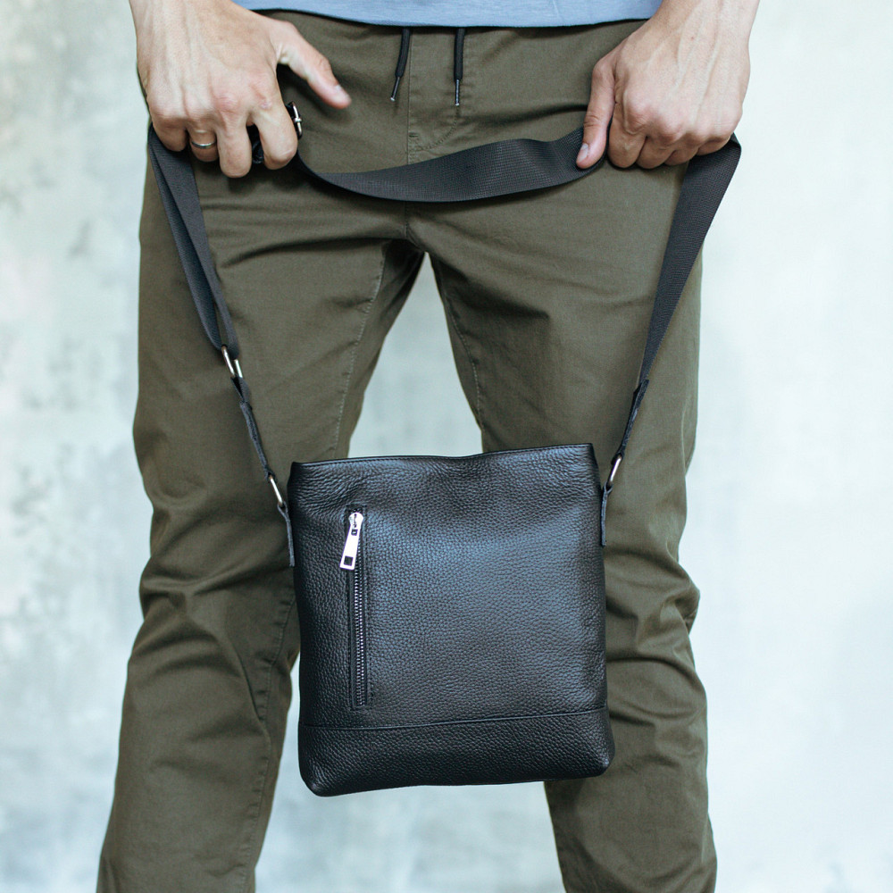 Сум месенджер чоловіча через плече шкіряна містка класична, чорна, чорнаMasterSem Київ - фото 1