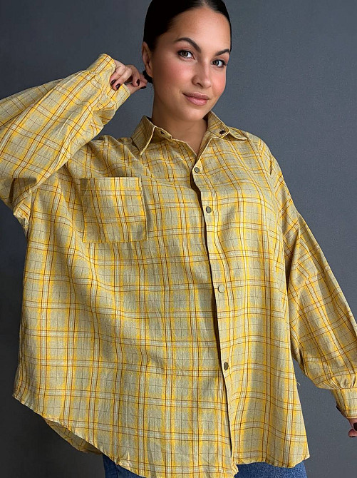 Сорочка жіноча A-N 7866 супероверсайз у клітинку широка, жовтий, one size Київ - фото 8