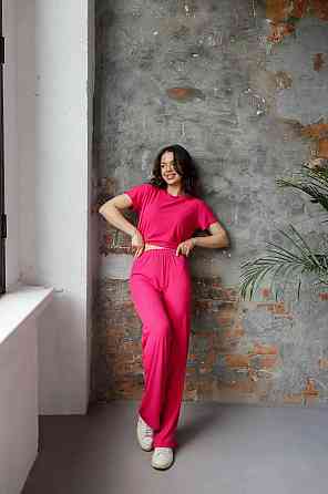 Стильний легкий костюм у рубчик Малиновий M-L Харків