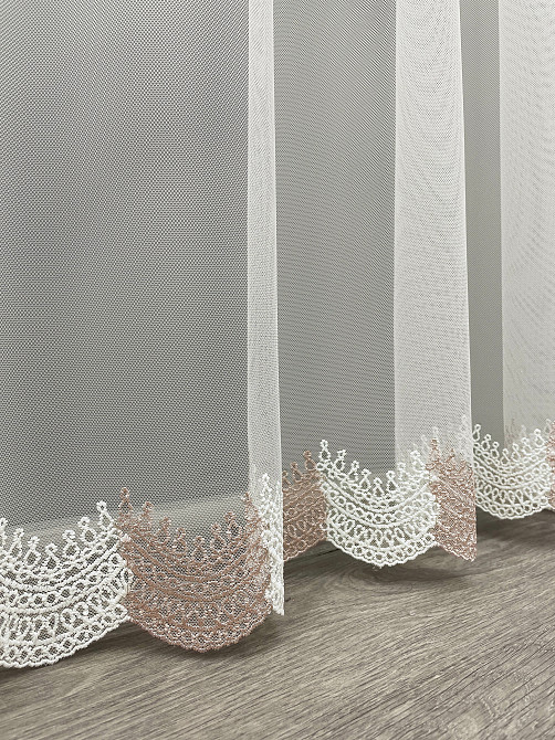 Тюль VR-Textil 1463т Грек-сетка с вышивкой Молочный с пудровым 300х270 см (42-0331) Киев - изображение 8