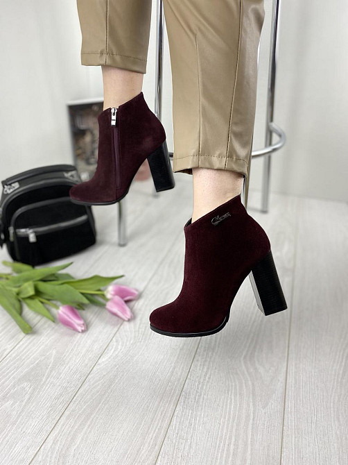 Женские черевики 95 бордовые замша натуральная высота каблука 9см размеры 36р 37р (1215) Коломия - фото 4
