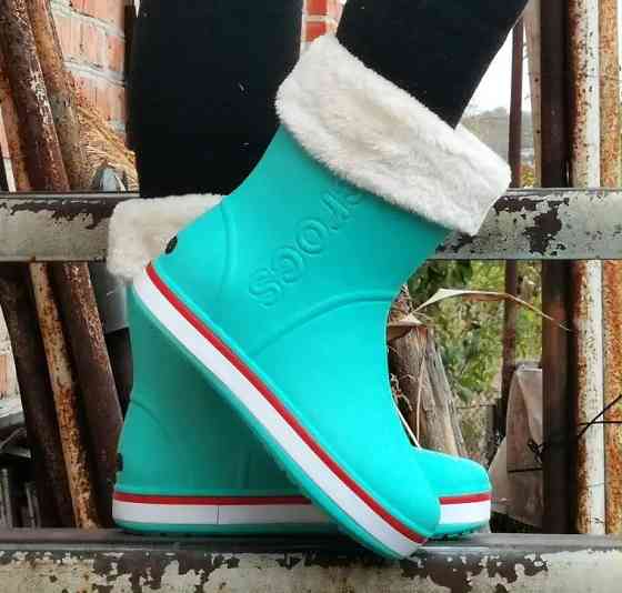 Жіночі Гумові Напівчоботи CROCS Бірюзові Чоботи Крокси Теплі Зимові (розміри: 36,37,38,39,41) — 12 Дніпро