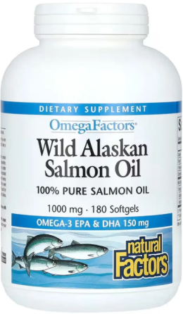 Жир лосося Natural Factors Wild Alaskan Salmon Oil 1000mg 180 гел капс Киев
