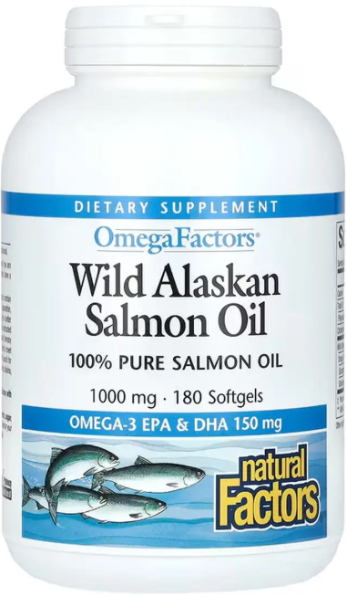 Жир лосося Natural Factors Wild Alaskan Salmon Oil 1000mg 180 гел капс Київ - фото 1