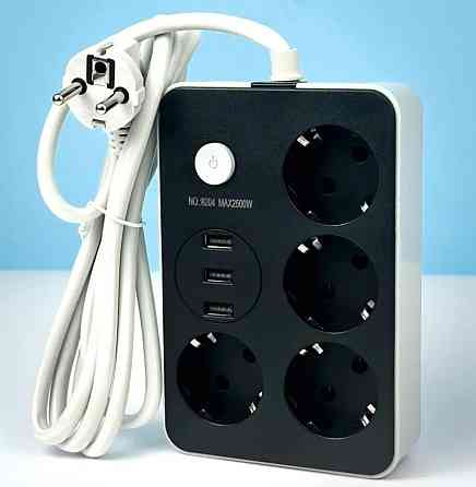 Подовжувач мережевий Power Socket 8204, 3USB, 4 розетки, 2 м, чорний Винница