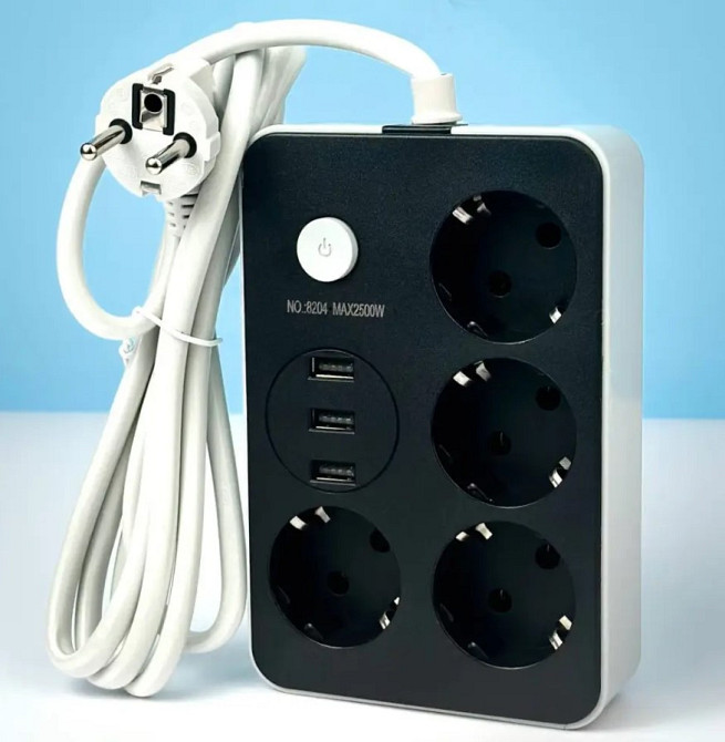 Подовжувач мережевий Power Socket 8204, 3USB, 4 розетки, 2 м, чорний Винница - изображение 6