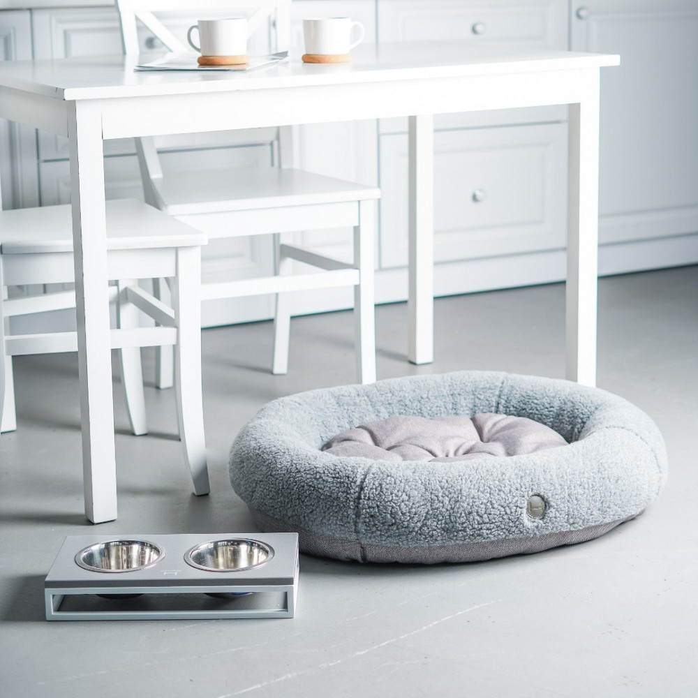 Лежанка для собак і котів овальна Harley and Cho, круглий лежак для тварин Bagel Fur Gray Одеса - фото 4