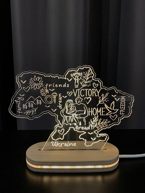 Светильник в форме украины деревянный патриотический ночник деревянная карта украины с подсветкой 18*13 см Киев - изображение 6
