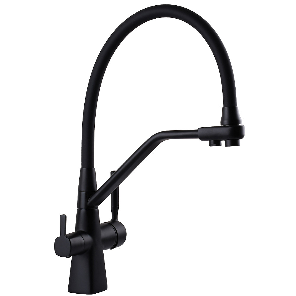 Змішувач для кухні під осмос Globus Lux GLLR-0700-L-10-01 гофрований  на гайці латунь, Чорний-Чорний Луцк - изображение 4