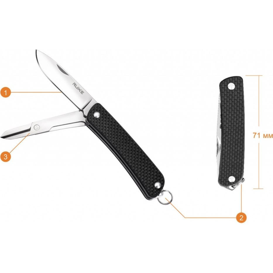 Багатофункціональний ніж Ruike Criterion S22, (5.3 см) 12C27 / G10 чорний, 3 інстр. Київ - фото 4