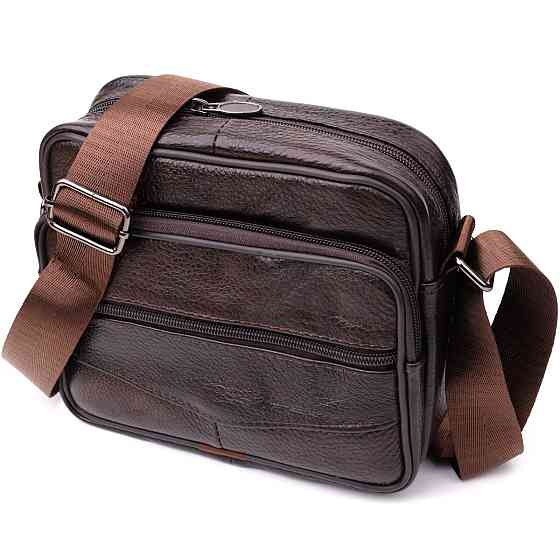 Горизонтальная удобная сумка с ручкой для мужчин из натуральной кожи Vintage 22940 Коричневый Киев