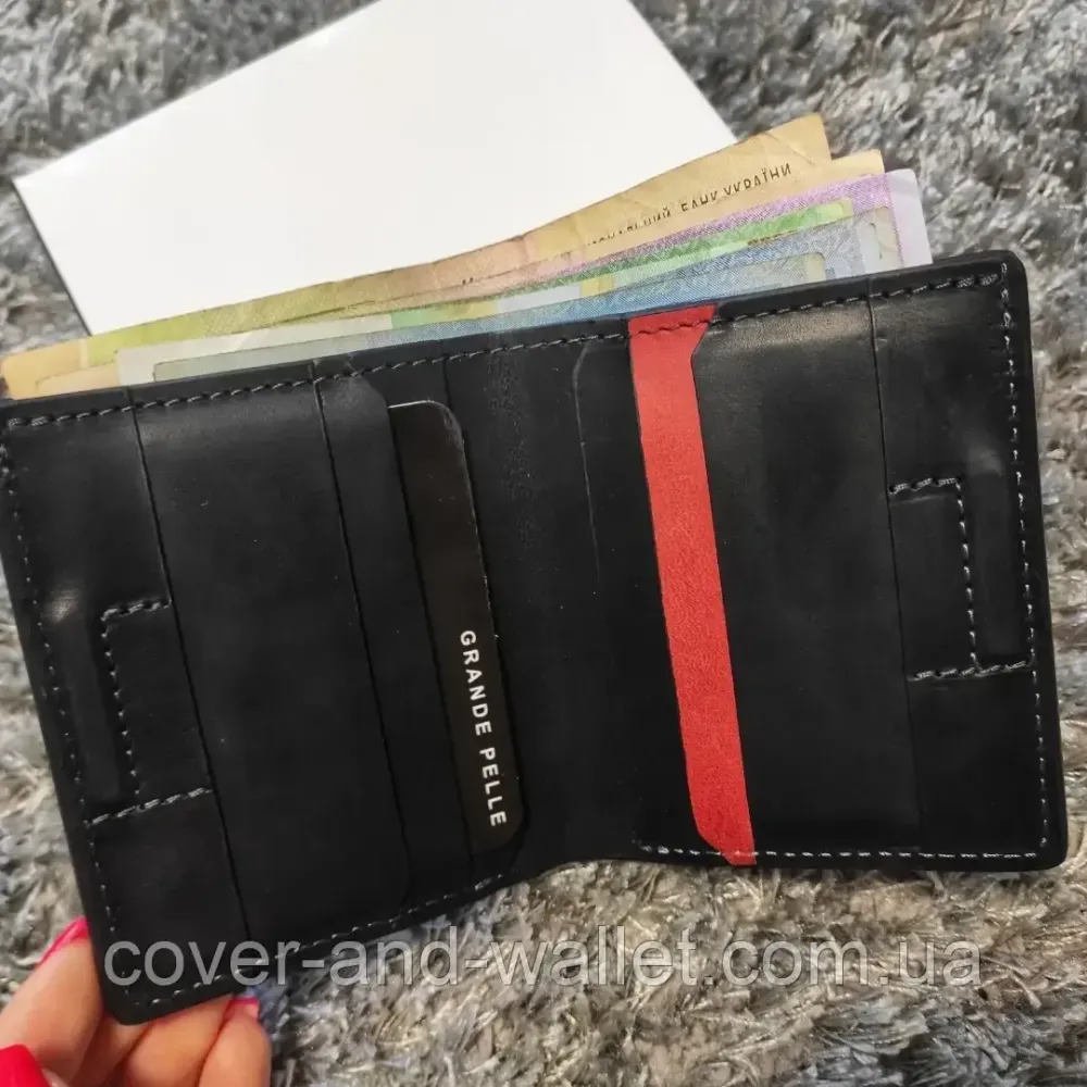 Маленький чоловічий гаманець на магнітах із чорної гладкої шкіри Grande pelle Buon 11327 Київ - фото 8