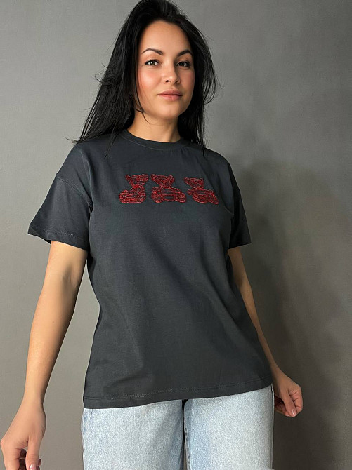 Футболка женская Pepper&mint BX24-68 с вышивкой медвежата графит, графит, L Киев - изображение 1