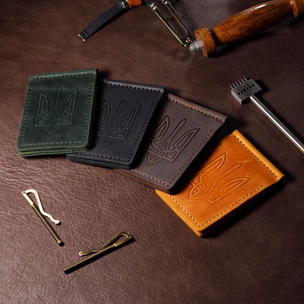 Затиск для купюр зі шкіри чоловічий з відділеннями для карт, місткий гаманець на кнопціMasterSem Київ - фото 1