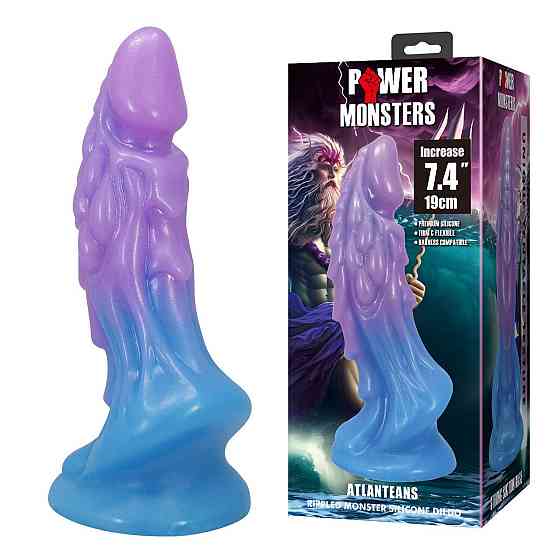 Фалоімітатор силіконовий Power Monsters Atlanteans на присосці, фіолетово-синій, 19 × 5.4 см Sex Aura Київ