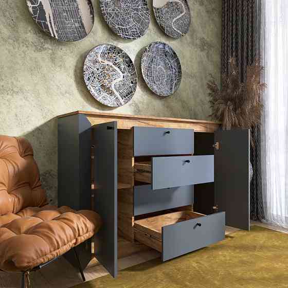 Комод в спальню Эверест Нордик-1400 140х38х95 см Графит + Дуб крафт золотой (DTM-5532) Днепр