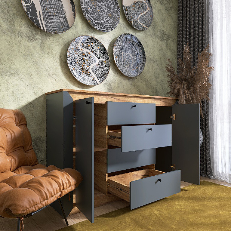 Комод в спальню Эверест Нордик-1400 140х38х95 см Графит + Дуб крафт золотой (DTM-5532) Днепр - изображение 5