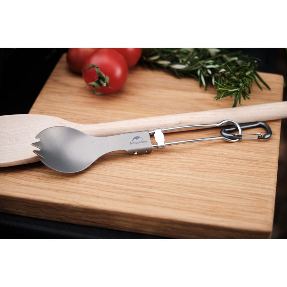 Ложко-виделка титанова складана Naturehike NH19C001-J сіра з мішечком Киев - изображение 6