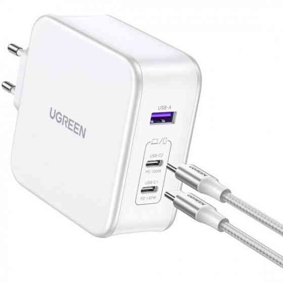 Зарядний пристрій 3xUSB 140W GaN (2хUSB-C+USB-A) CD289 with C to C Cable 1.5 м White Ugreen (15339) Киев