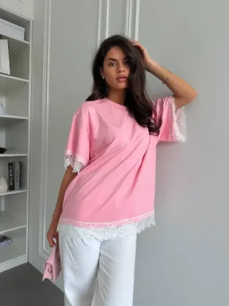 Жіноча oversize футболка з мереживом — трендова футболка Одеса