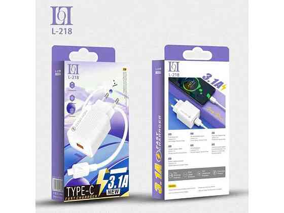 Сетевое зарядное устройство L-218/Y-80 USB-A 3,1A Кабель USB-TYPE-C 1м белый ТМ KMT Киев