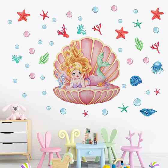 Наклейка декоративна вінілова інтер'єрна в дитячу кімнату на стіну «Русалонька» для дівчаток 30х60 см Кам'янець-Подільський