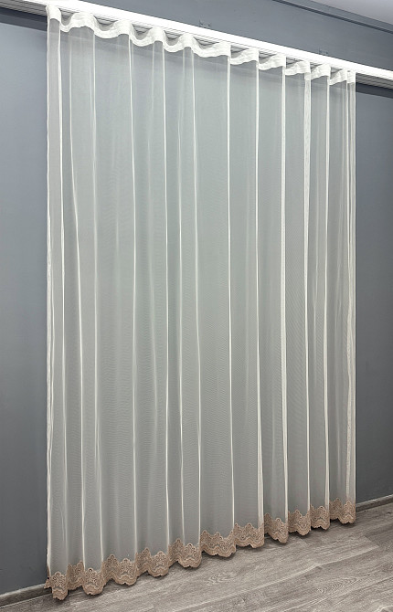 Тюль VR-Textil 1699т Грек-сетка с вышивкой Молочный с пудровым 300х270 см (42-0733) Киев - изображение 3