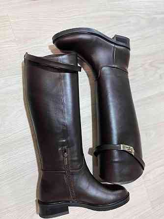 New Style Чоботи зимові жіночі з натуральної шкіри на низькому ходу шоколадні на хутрі 2555 р. Коломыя