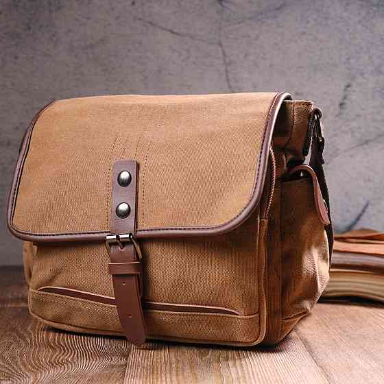 Функціональна чоловіча сумка з клапаном із текстилю 21249 Vintage Коричнева Київ